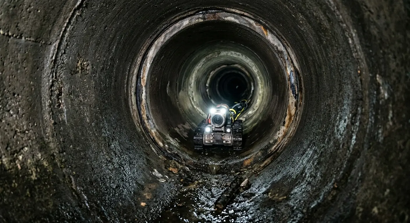 Robotic sewer camera inspecting pipe interior for Sewer Line Repair in Alamo